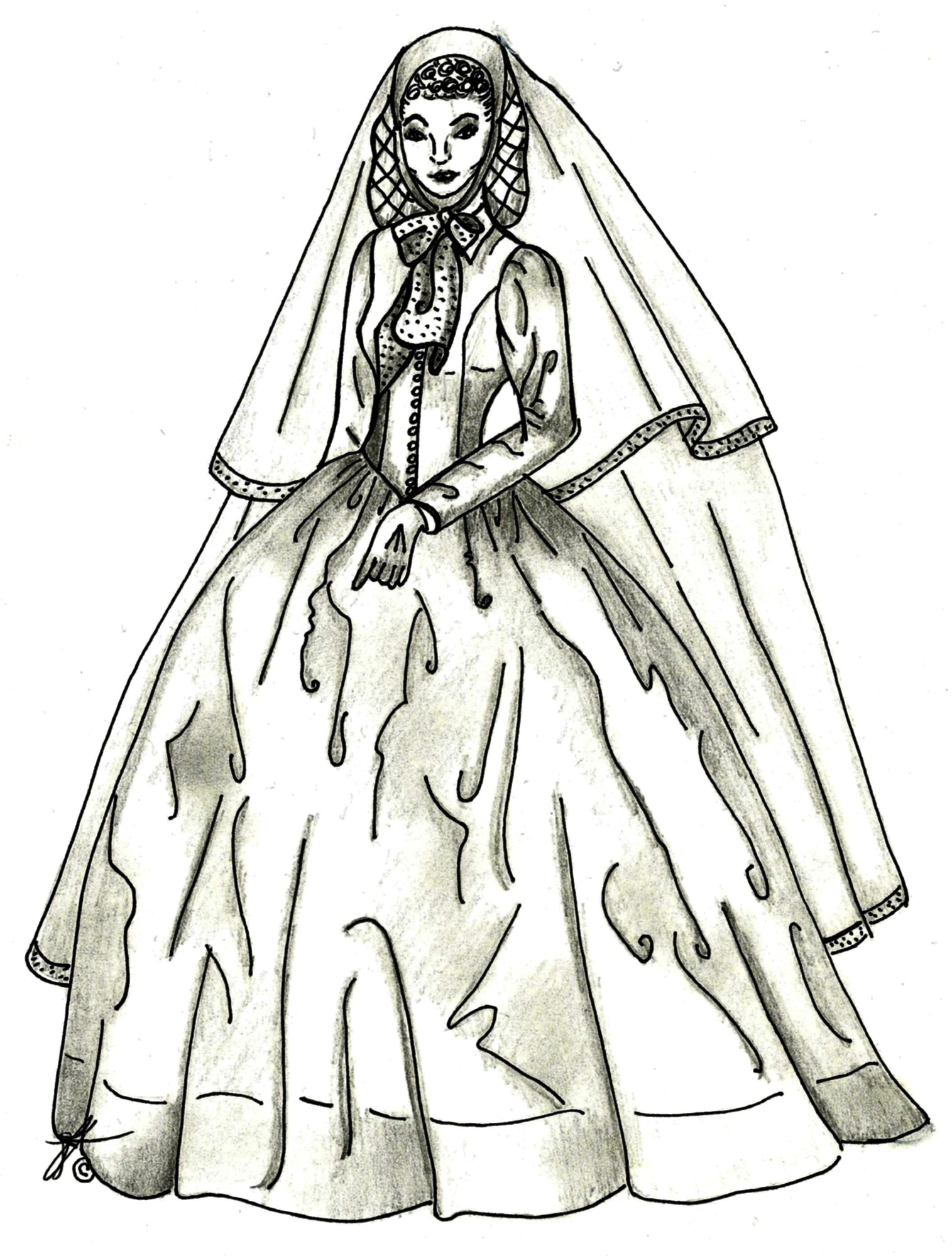 skech of Scareltt o'Hara's Bazaar dress